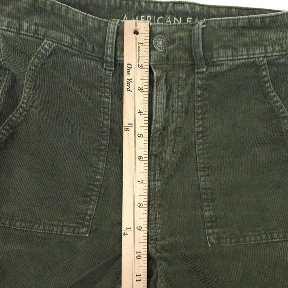 American Eagle Stretch Super Hi Rise Flare Corduroy Pants Womens 6 Green - Picture 4 of 15